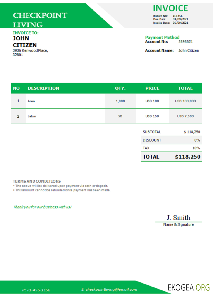 Facture Checkpoint Living aux États , Unis